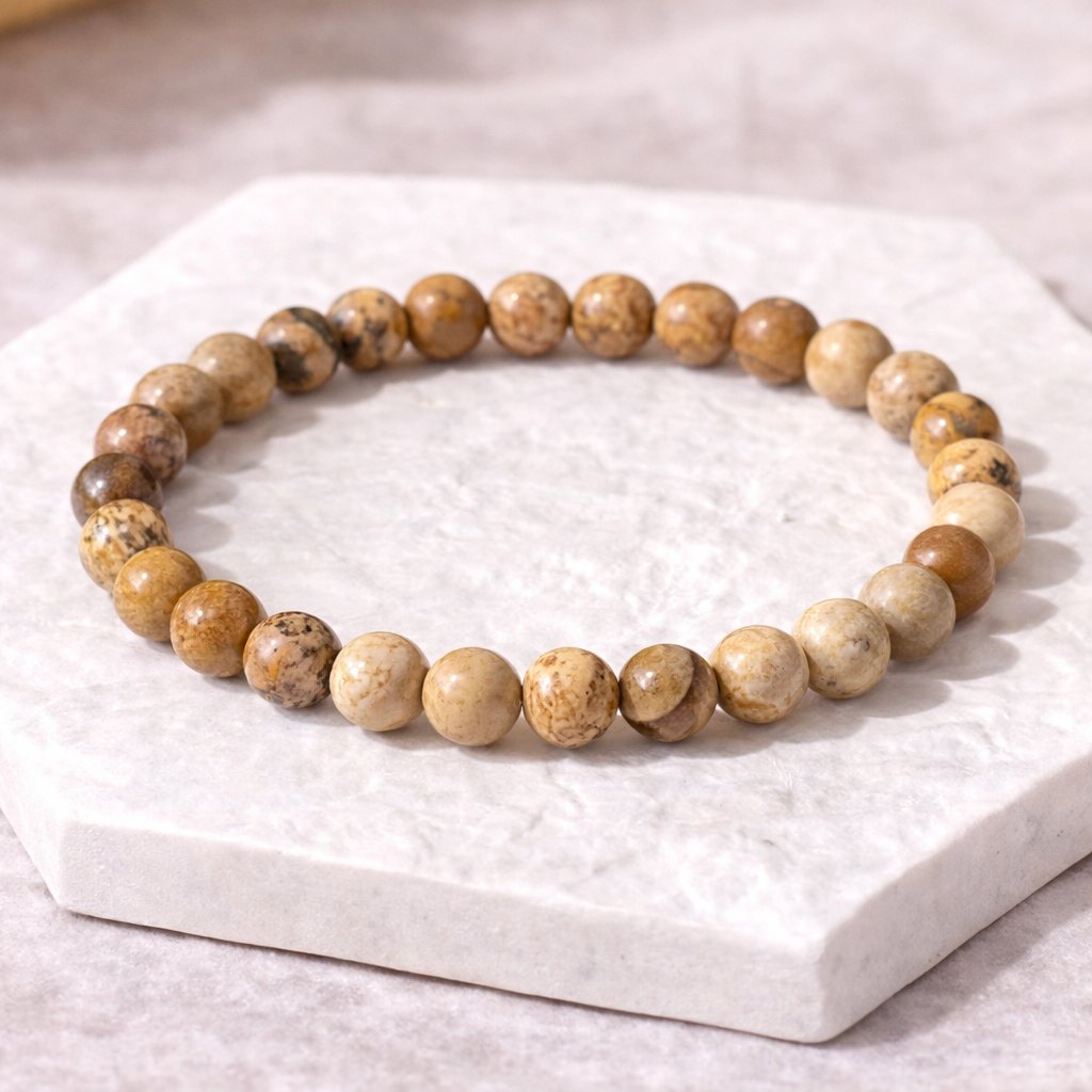 Picture Jasper Gemstone 8mm Beaded Stretch Bracelet Healing Jewelry